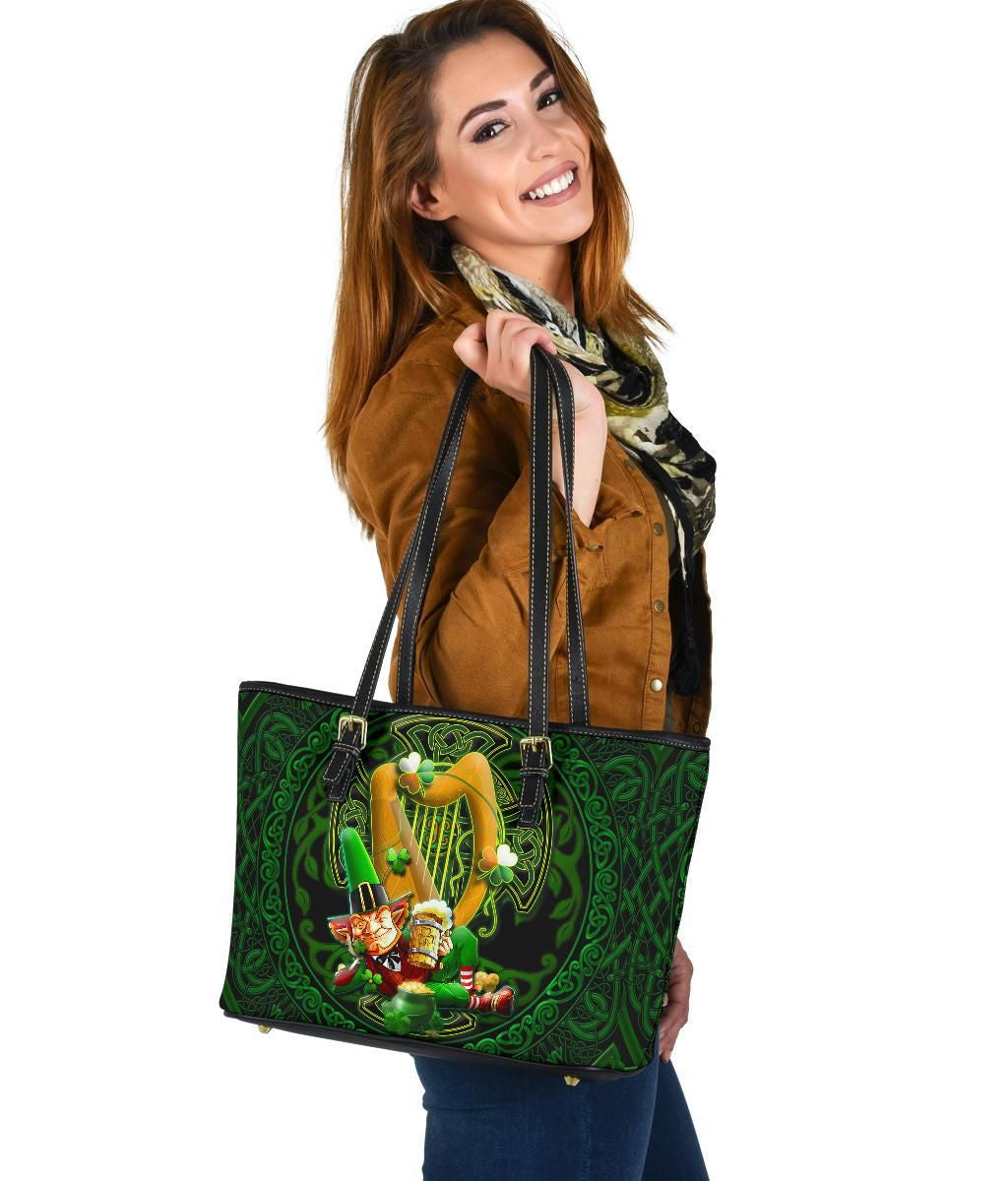 Irish Leprechaun St. Patrick'S Day 2021 Leather Tote Bag Ireland'S Trickster Fairies