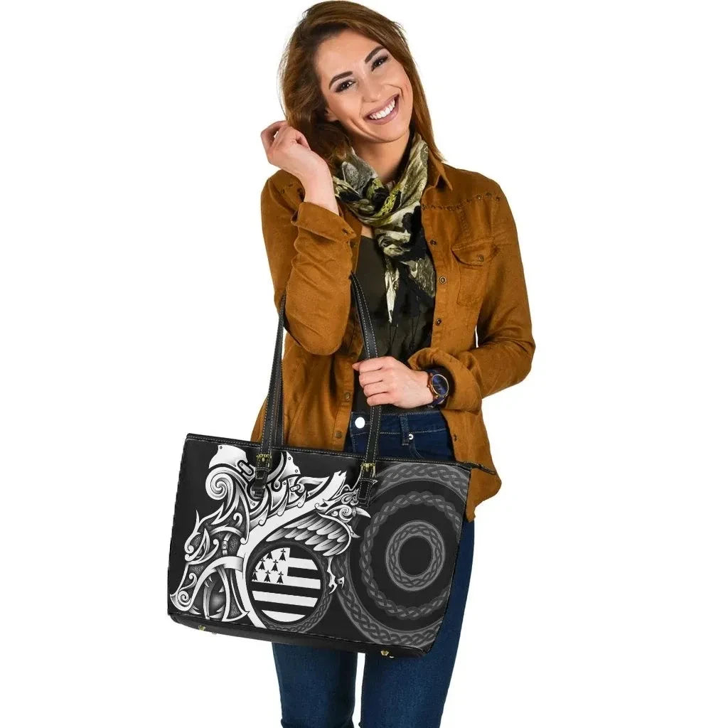 Brittany Celtic Leather Tote Bag Fury Dragon Celt
