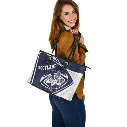 Scotland Rugby Leather Tote Bag Celtic Scottish Rugby Ball Thistle Ver