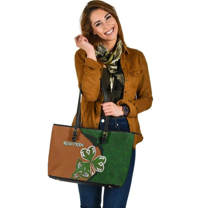 Ireland Leather Tote Bag Irish Shamrock Irish Pride