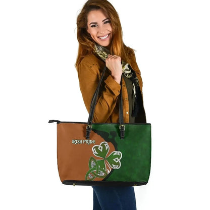 Ireland Leather Tote Bag Irish Shamrock Irish Pride