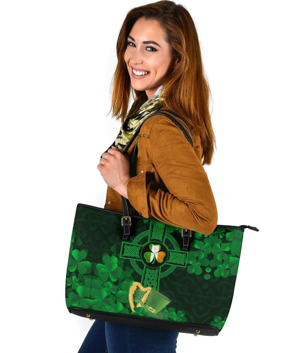 Ireland Leather Tote Bag Celtic Cross & St.Patrick'S Day Symbol