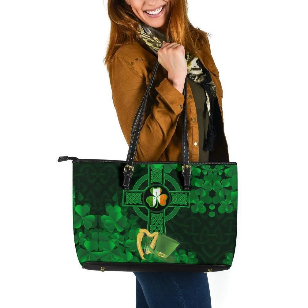 Ireland Leather Tote Bag Celtic Cross & St.Patrick'S Day Symbol