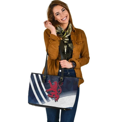 Scotland Celtic Leather Tote Bag Scottish Flag Lion Polygon Style