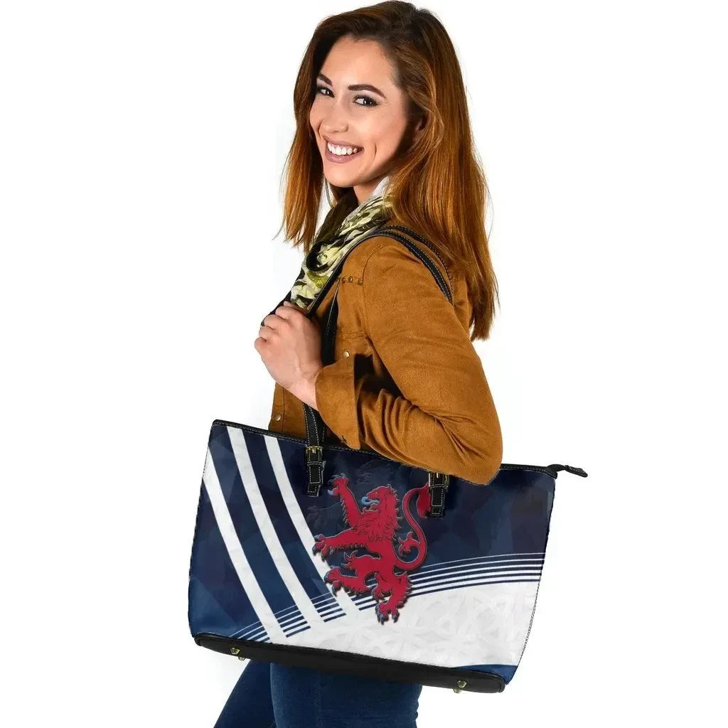 Scotland Celtic Leather Tote Bag Scottish Flag Lion Polygon Style