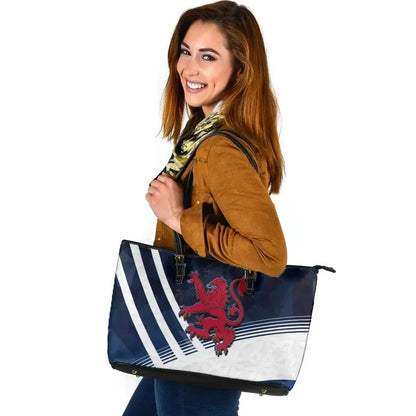 Scotland Celtic Leather Tote Bag Scottish Flag Lion Polygon Style