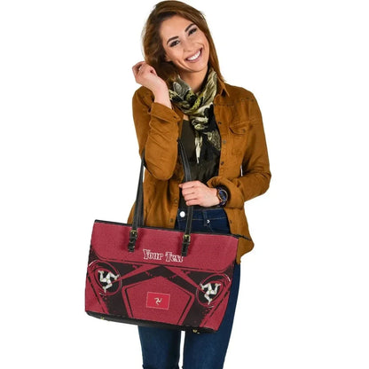 Custom Text Isle Of Man Rugby Personalised Leather Tote Bag Isle Of Man Rugby