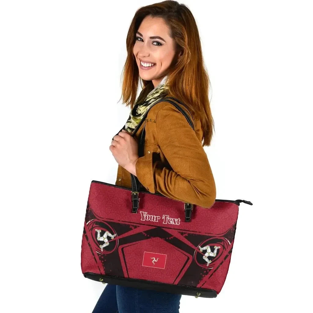 Custom Text Isle Of Man Rugby Personalised Leather Tote Bag Isle Of Man Rugby