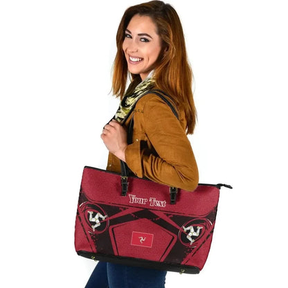Custom Text Isle Of Man Rugby Personalised Leather Tote Bag Isle Of Man Rugby