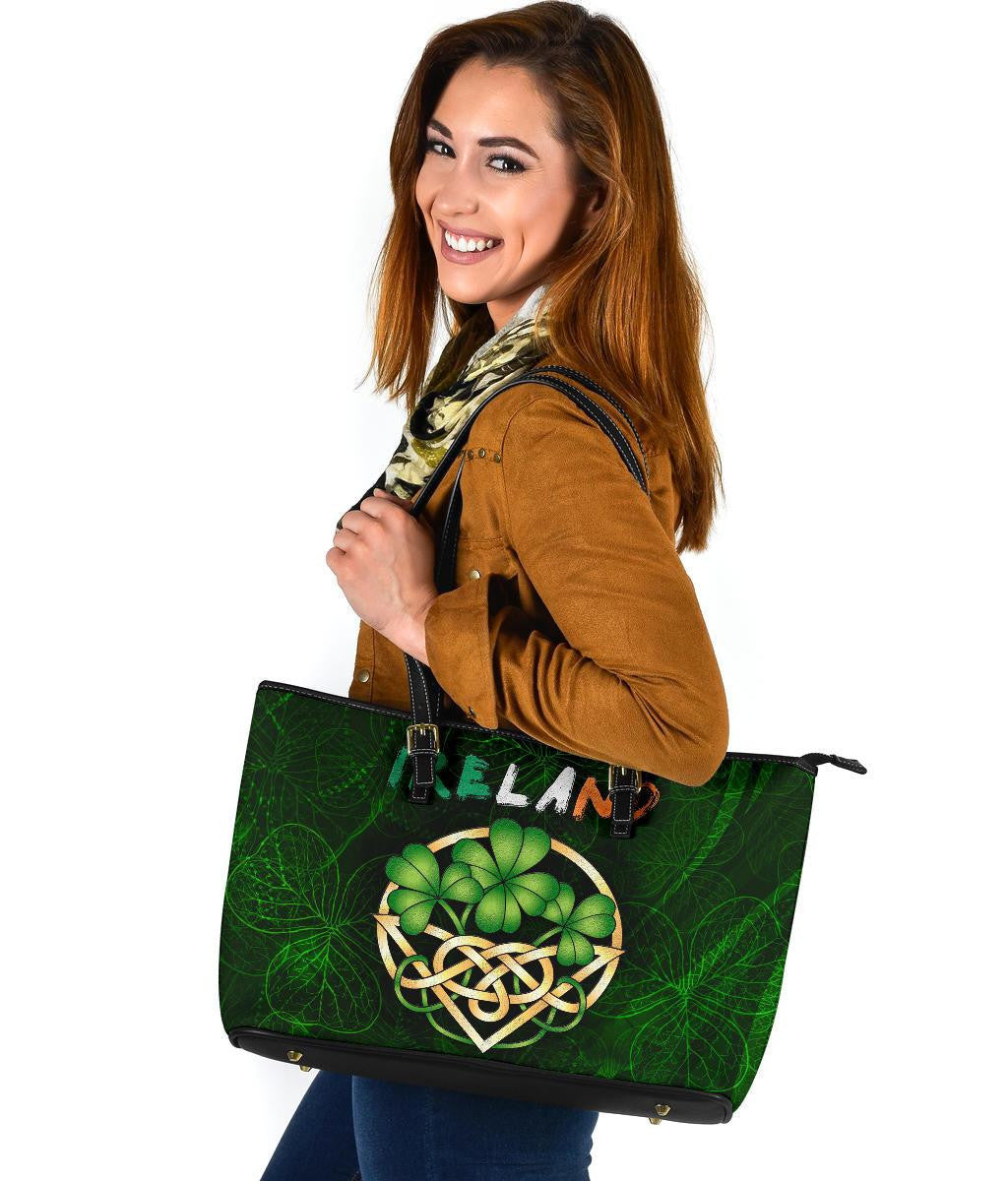 Ireland Celtic Leather Tote Bag Irish Shamrock