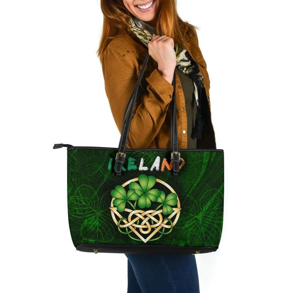 Ireland Celtic Leather Tote Bag Irish Shamrock