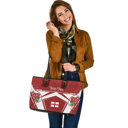 Custom Text England Rugby Personalised Leather Tote Bag England Rugby