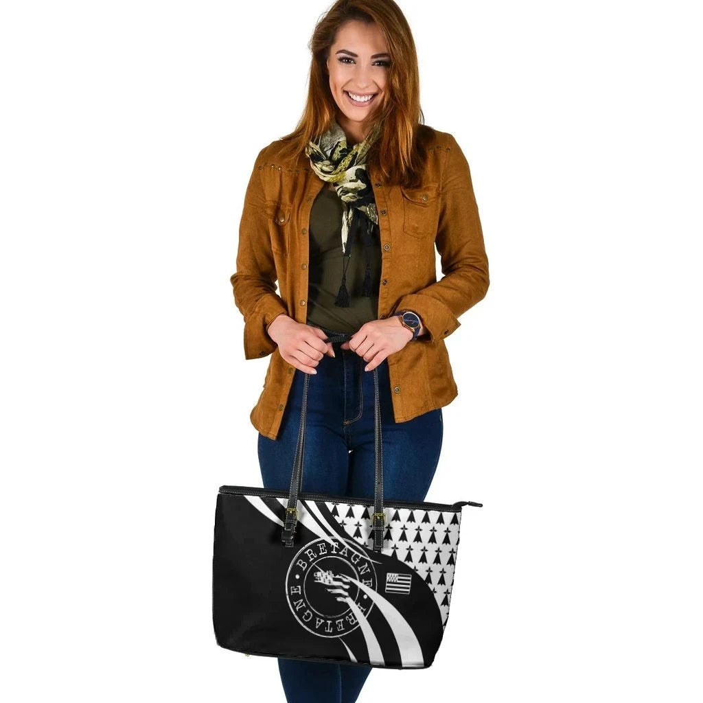 Brittany Celtic Leather Tote Bag Flag Of Brittany