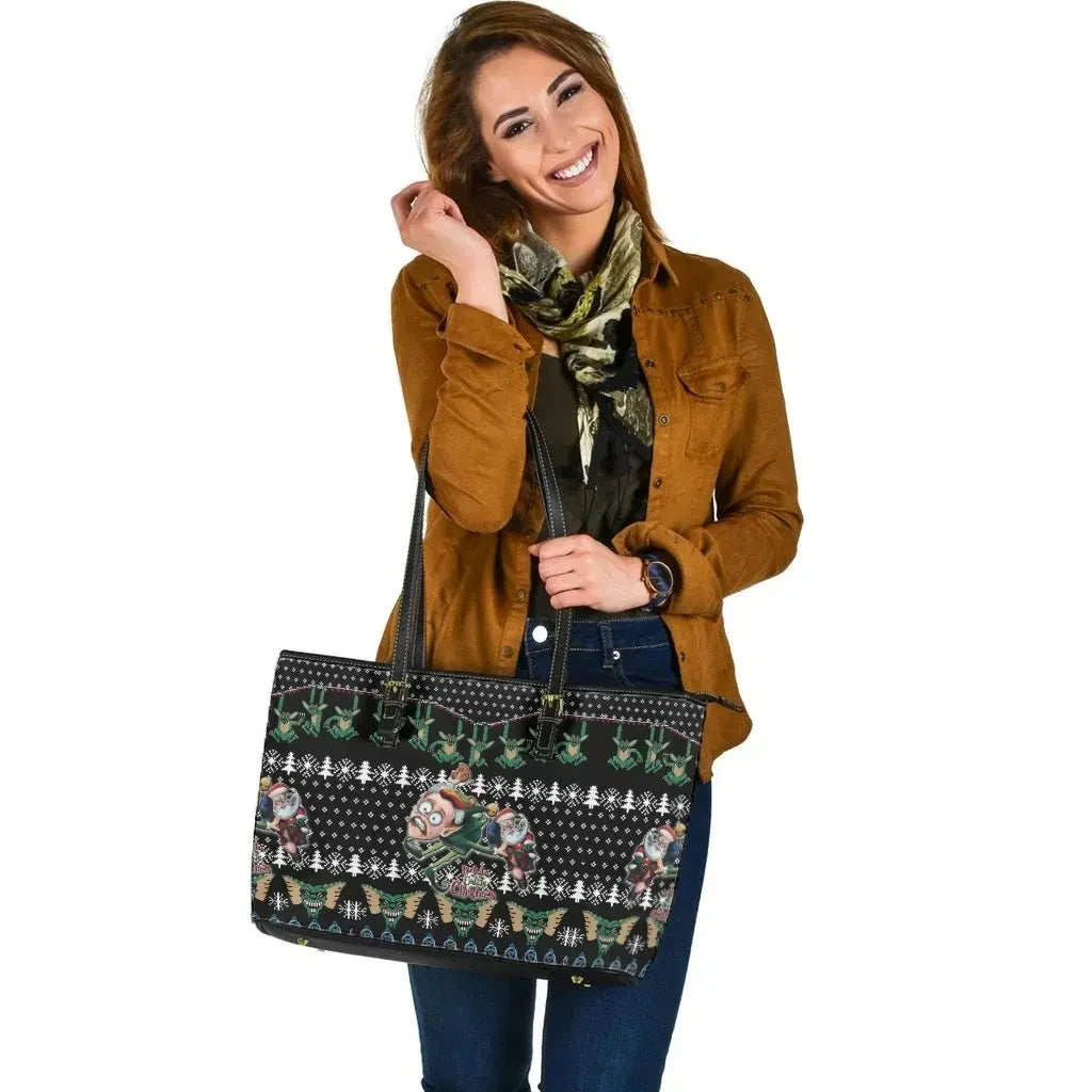 Celtic Ugly Christmas Leather Tote Bag Kick Ass Xmas Ho Ho Ho