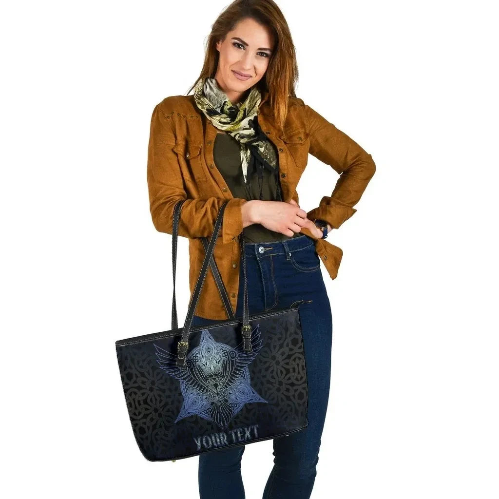 Celtic Personalized Leather Tote Bag Celtic Raven