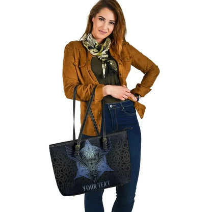 Celtic Personalized Leather Tote Bag Celtic Raven