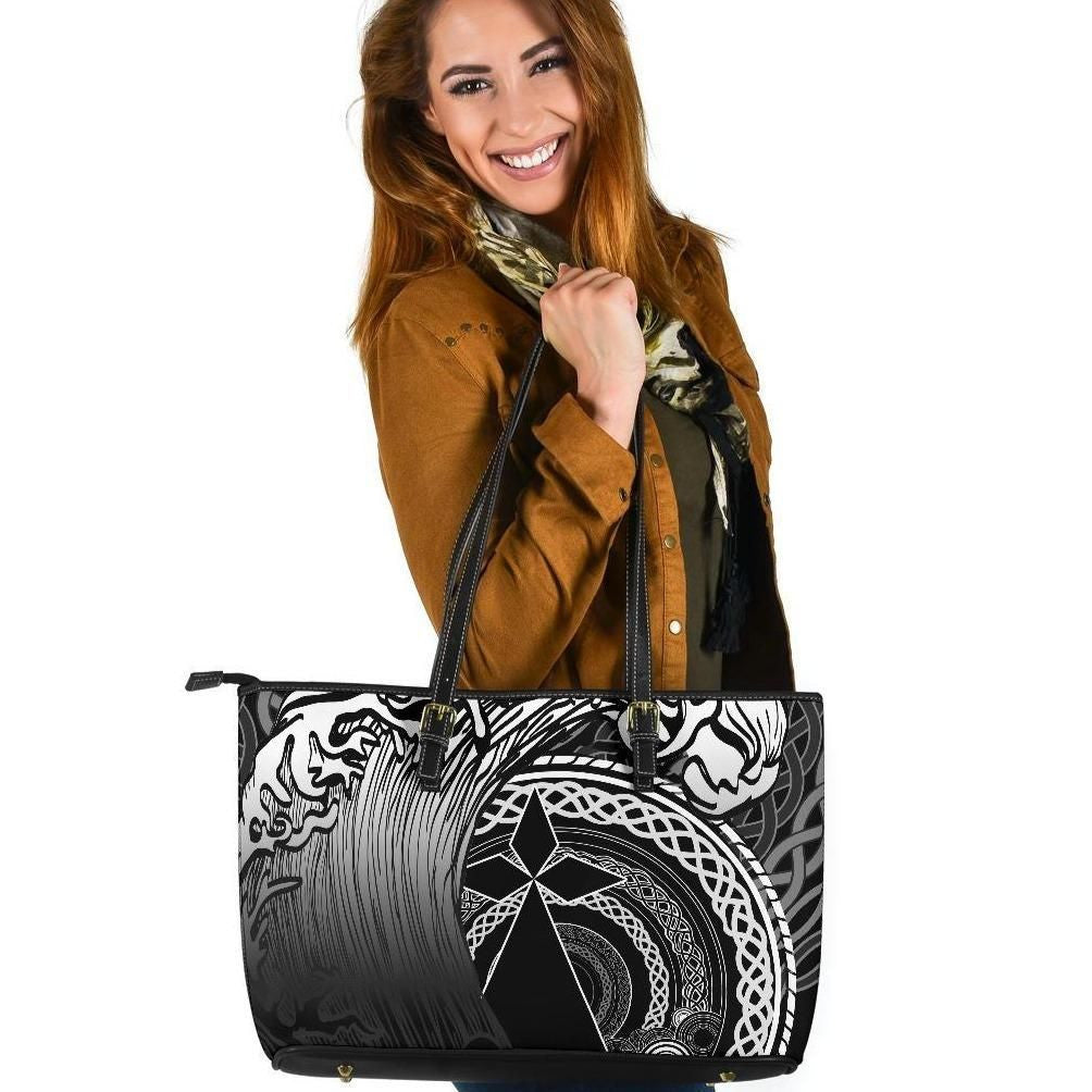 Brittany Leather Tote Bag Sea Waves And Celtic Circle