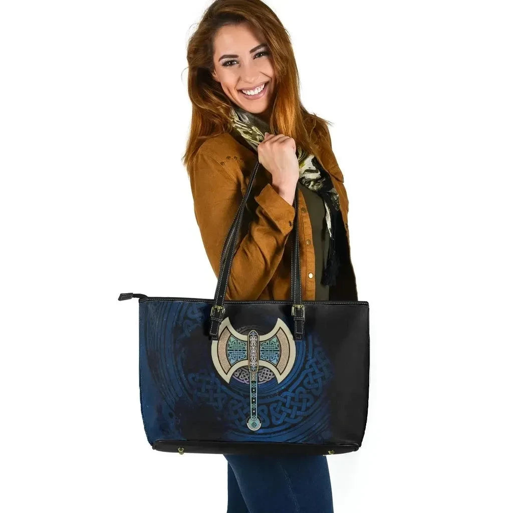Celtic Knotwork Labrys Leather Tote Bag