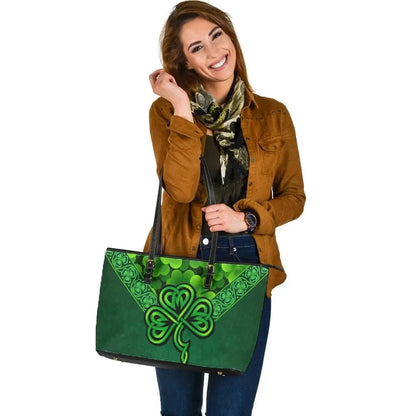 Ireland Celtic Leather Tote Bag Irish Shamrock Triangle Style