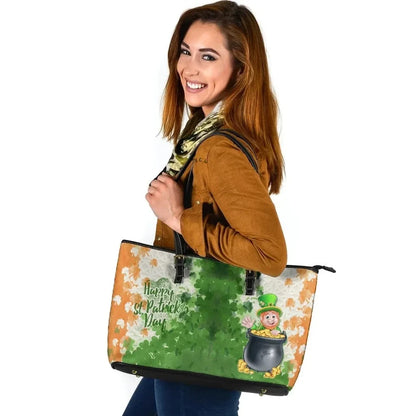 Ireland Celtic Leather Tote Bag Happy Saint Patricks Day