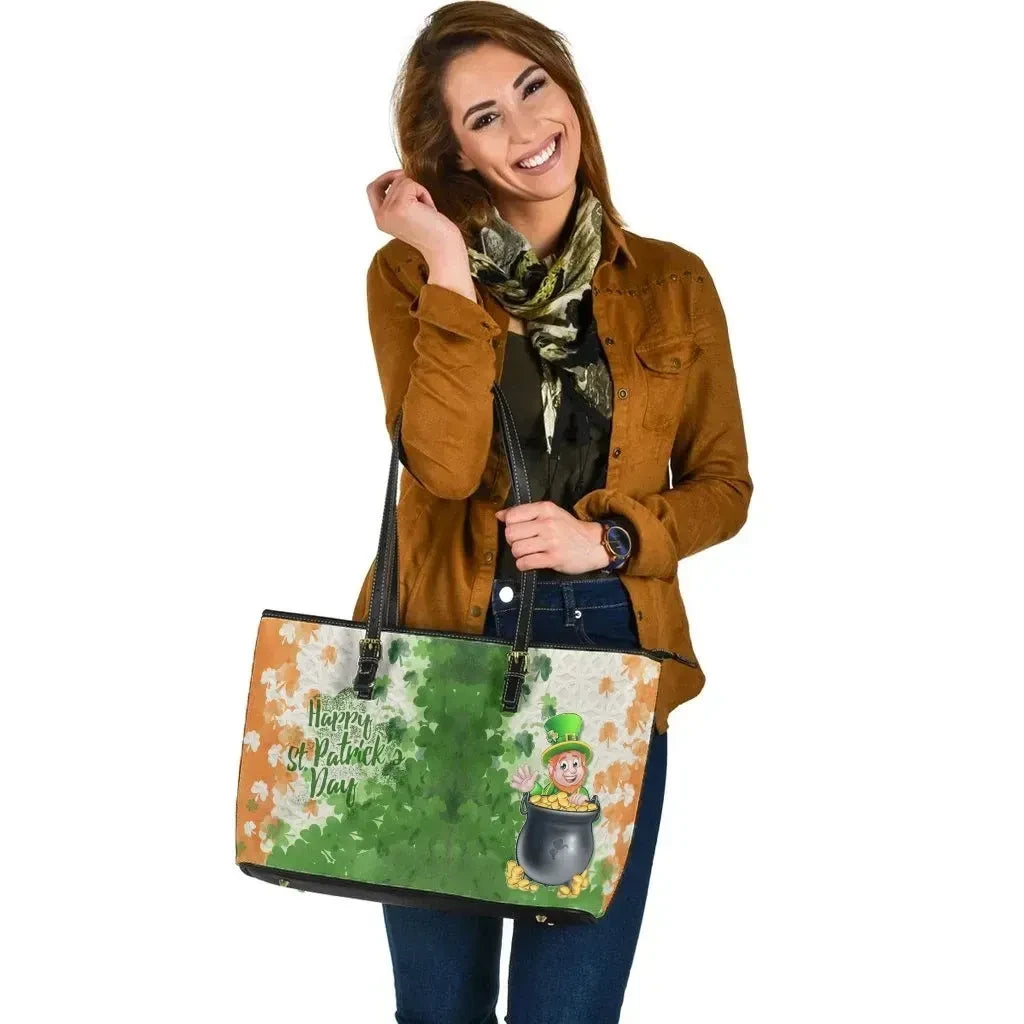 Ireland Celtic Leather Tote Bag Happy Saint Patricks Day