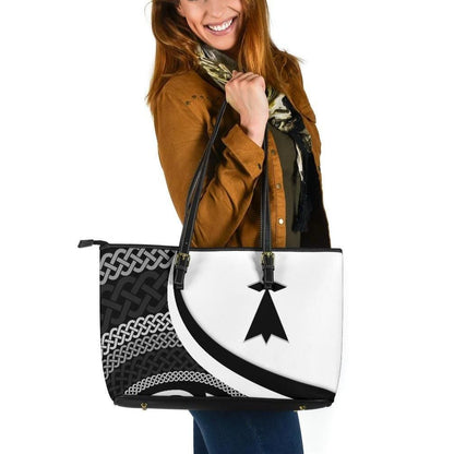 Celtic Leather Tote Bag Brittany Flag With Celtic Patterns