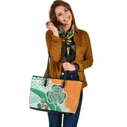 Ireland Celtic Leather Tote Bag Ireland Shamrock With Celtic Patterns