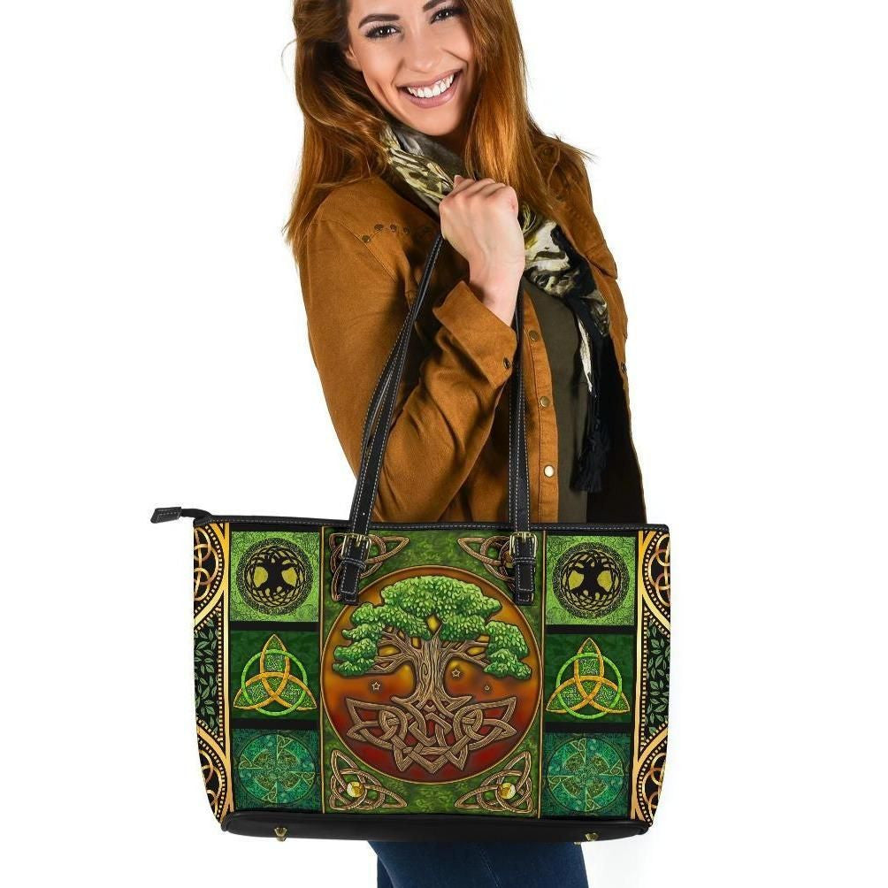 Celtic Leather Tote Bag Celtic Tree Of Life