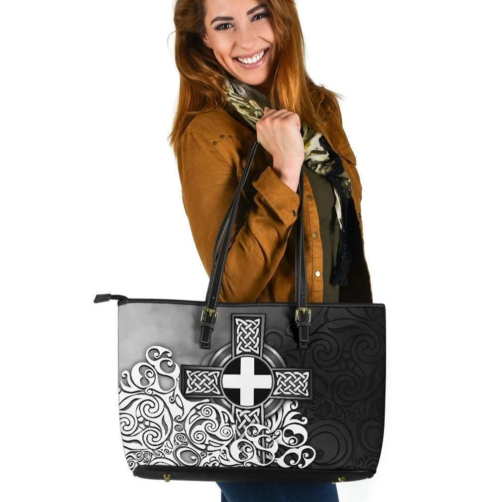 Cornwall Leather Tote Bag Cornish Flag With Celtic Cross