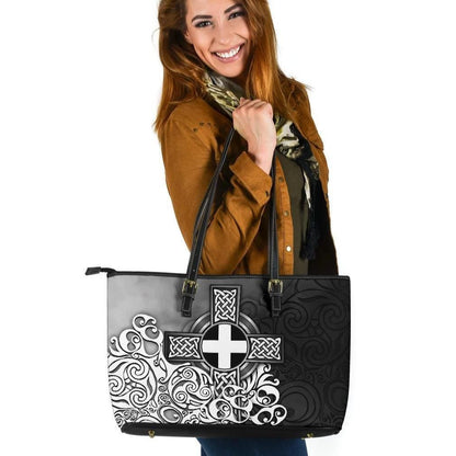 Cornwall Leather Tote Bag Cornish Flag With Celtic Cross