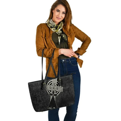Brittany Celtic Leather Tote Bag Celtic Cross & Stoat Ermine Skew Style