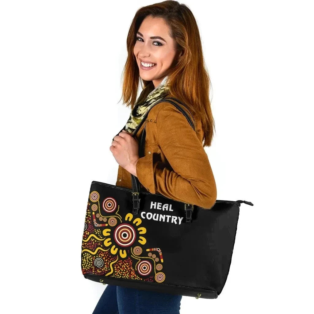 Australia Naidoc Week Leather Tote Bag Naidoc Week 2021 Heal Country