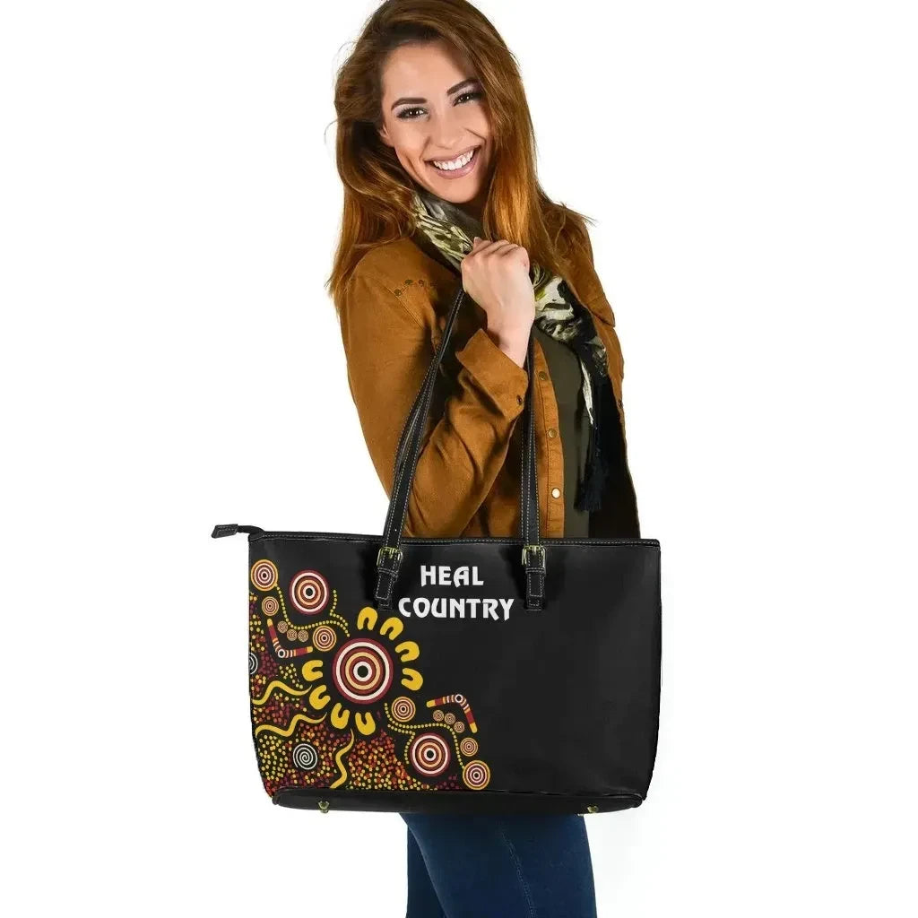 Australia Naidoc Week Leather Tote Bag Naidoc Week 2021 Heal Country