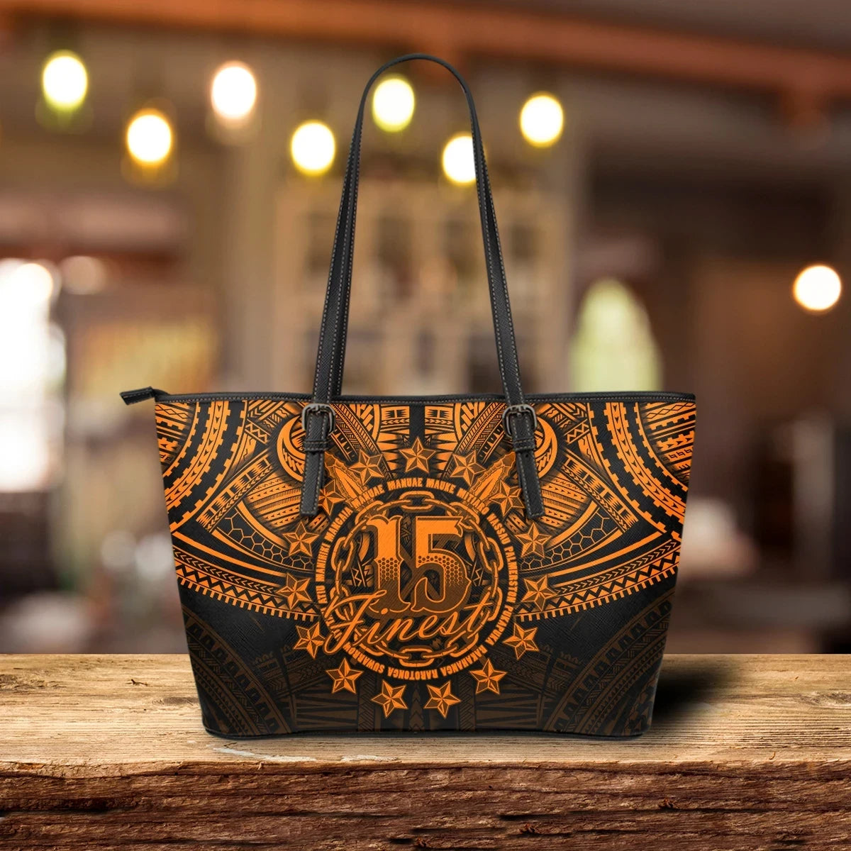 Cook Islands Polynesian Leather Tote Bag Orange