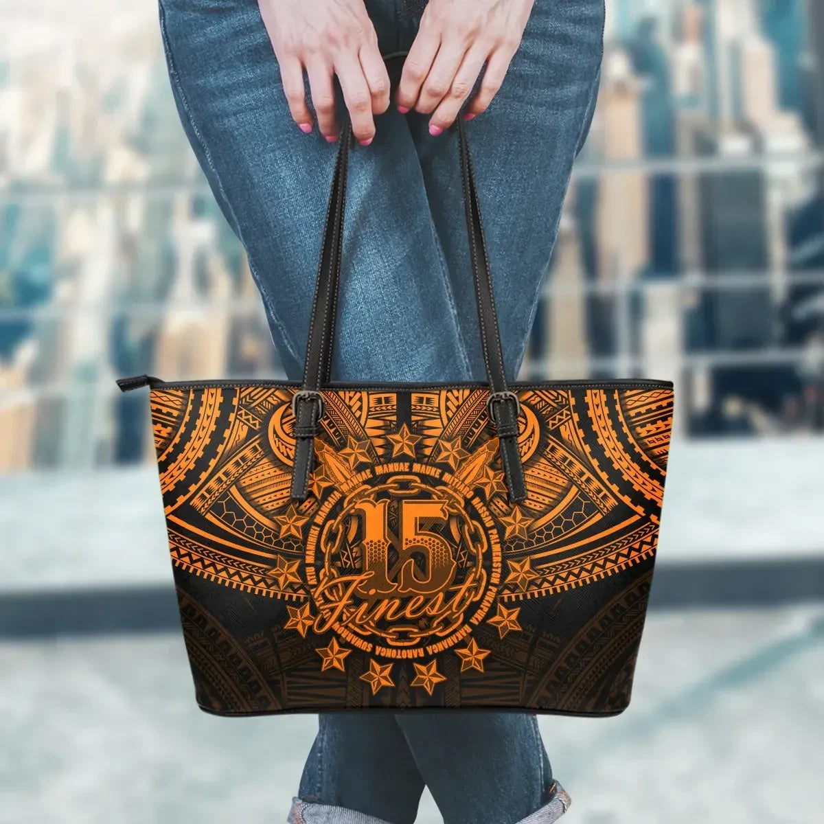 Cook Islands Polynesian Leather Tote Bag Orange