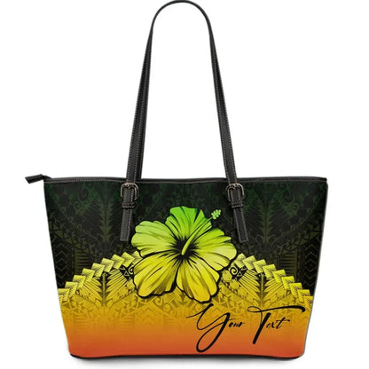 Custom Polynesian Leather Tote Bag Hibiscus Personal Signature Reggae