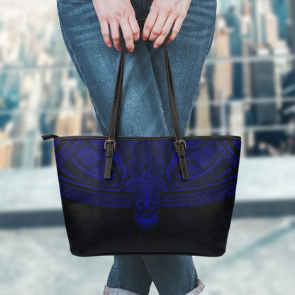 Polynesian Leather Tote Bag Dark Blue