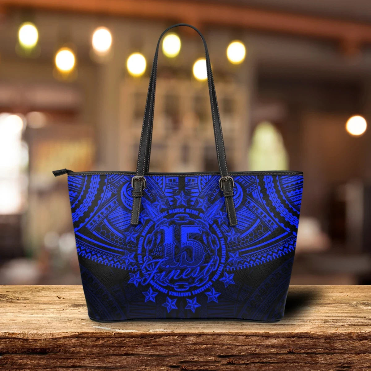 Cook Islands Polynesian Leather Tote Bag Blue