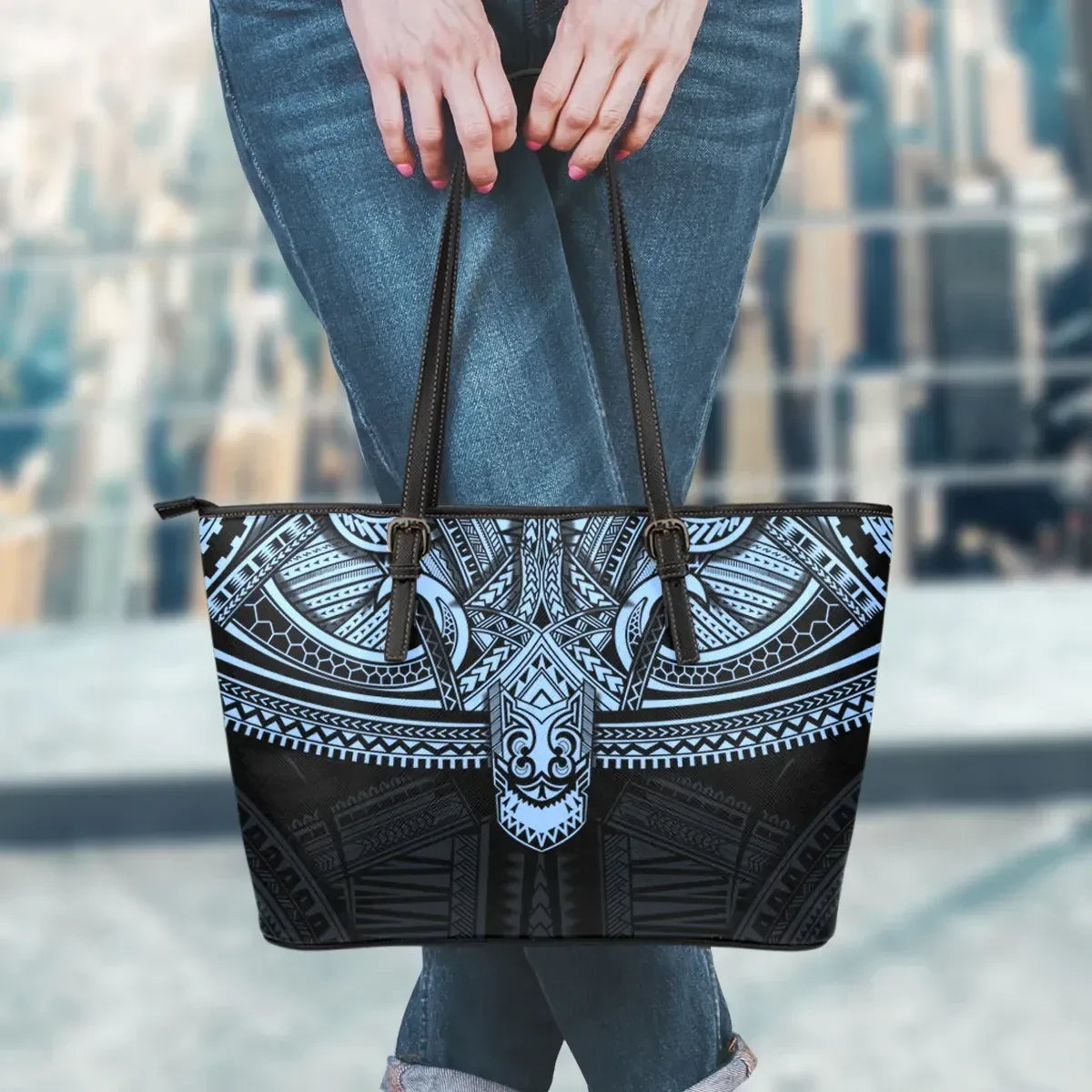 Polynesian Leather Tote Bag Pastel