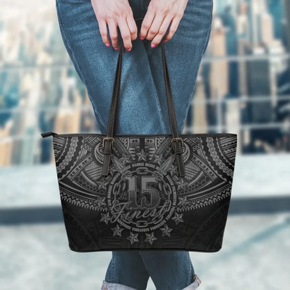 Cook Islands Polynesian Leather Tote Bag Gray