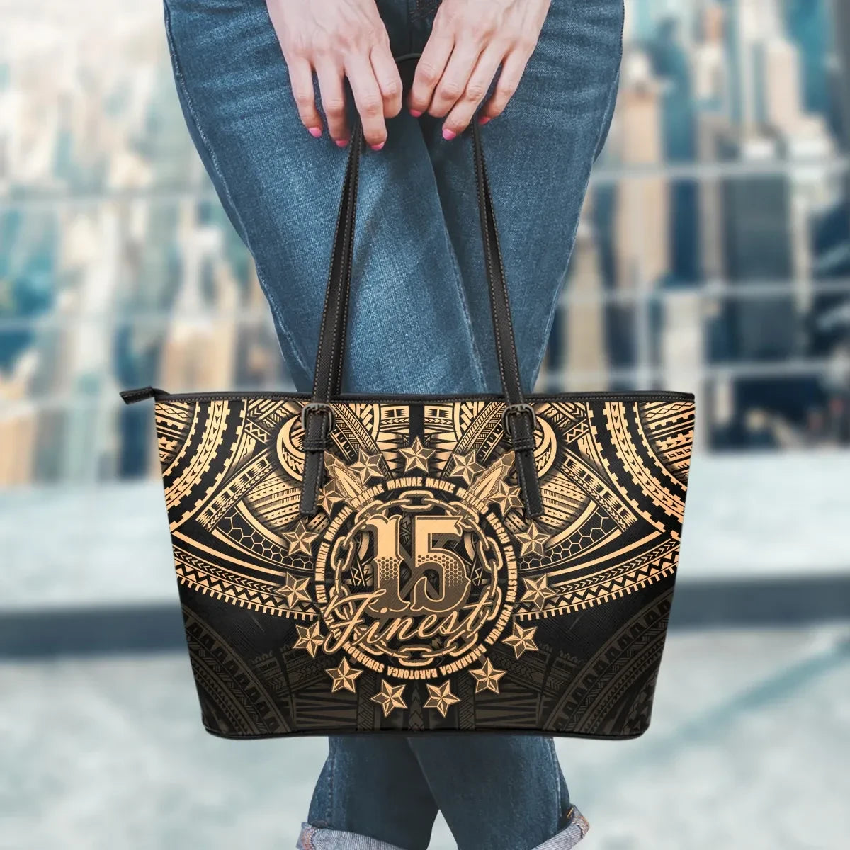 Cook Islands Polynesian Leather Tote Bag Gold