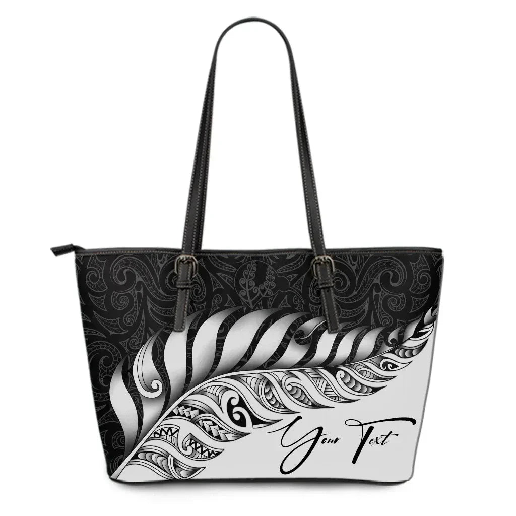 Custom New Zealand Leather Tote Bag Silver Fern Kiwi Personal Signature
