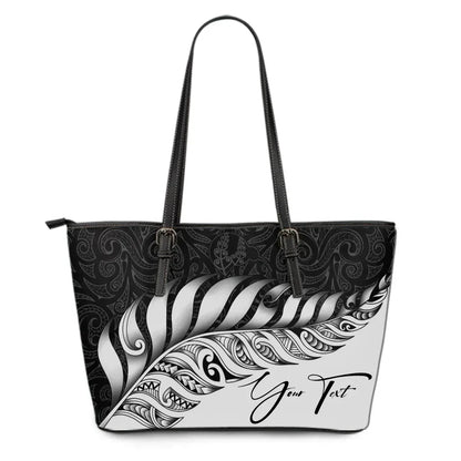 Custom New Zealand Leather Tote Bag Silver Fern Kiwi Personal Signature