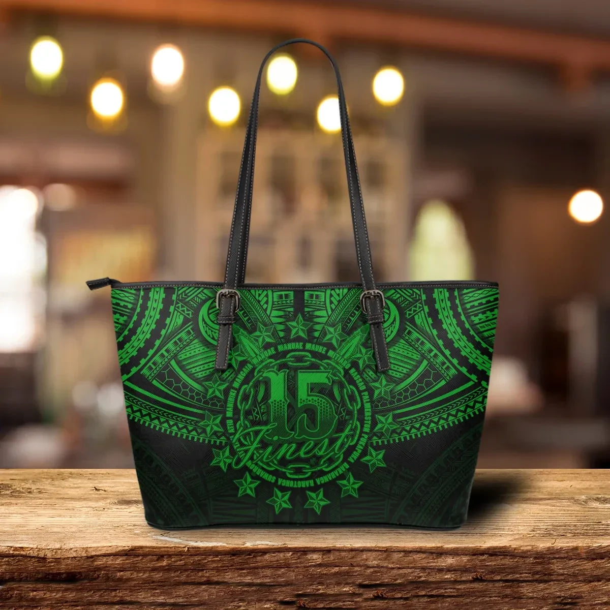 Cook Islands Polynesian Leather Tote Bag Dark Green