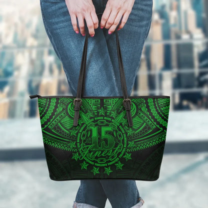 Cook Islands Polynesian Leather Tote Bag Dark Green