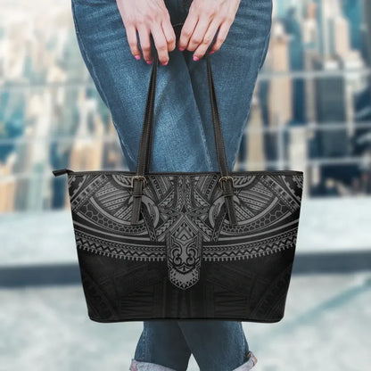 Polynesian Leather Tote Bag Gray