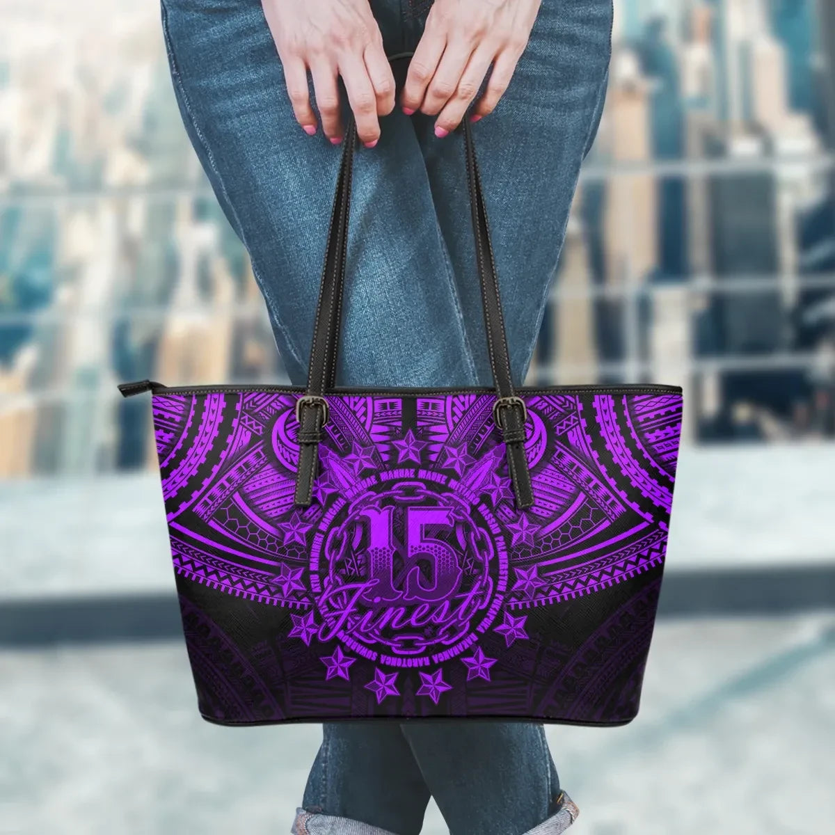 Cook Islands Polynesian Leather Tote Bag Purple