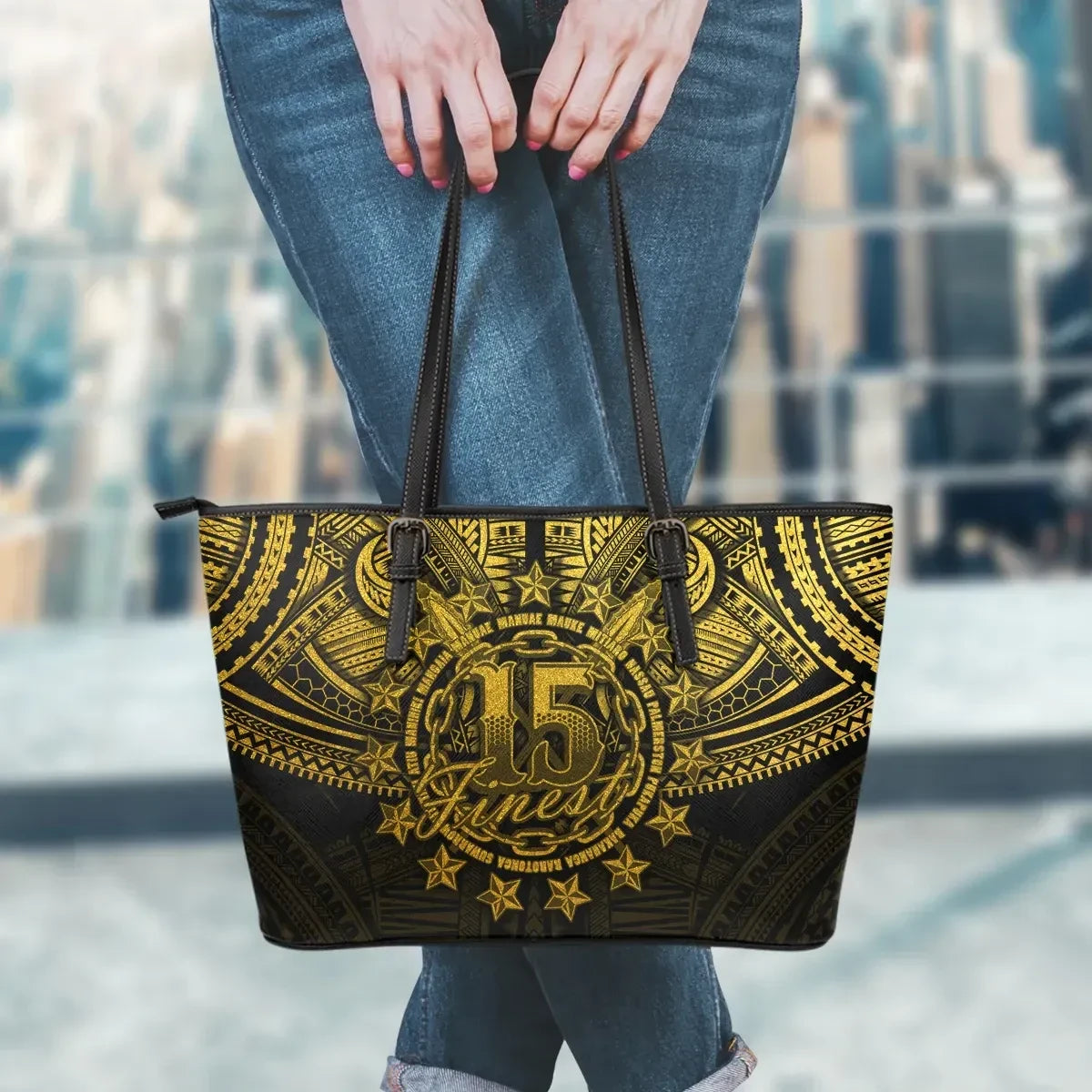 Cook Islands Polynesian Leather Tote Bag Golden