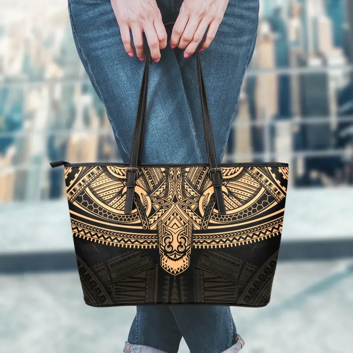 Polynesian Leather Tote Bag Gold