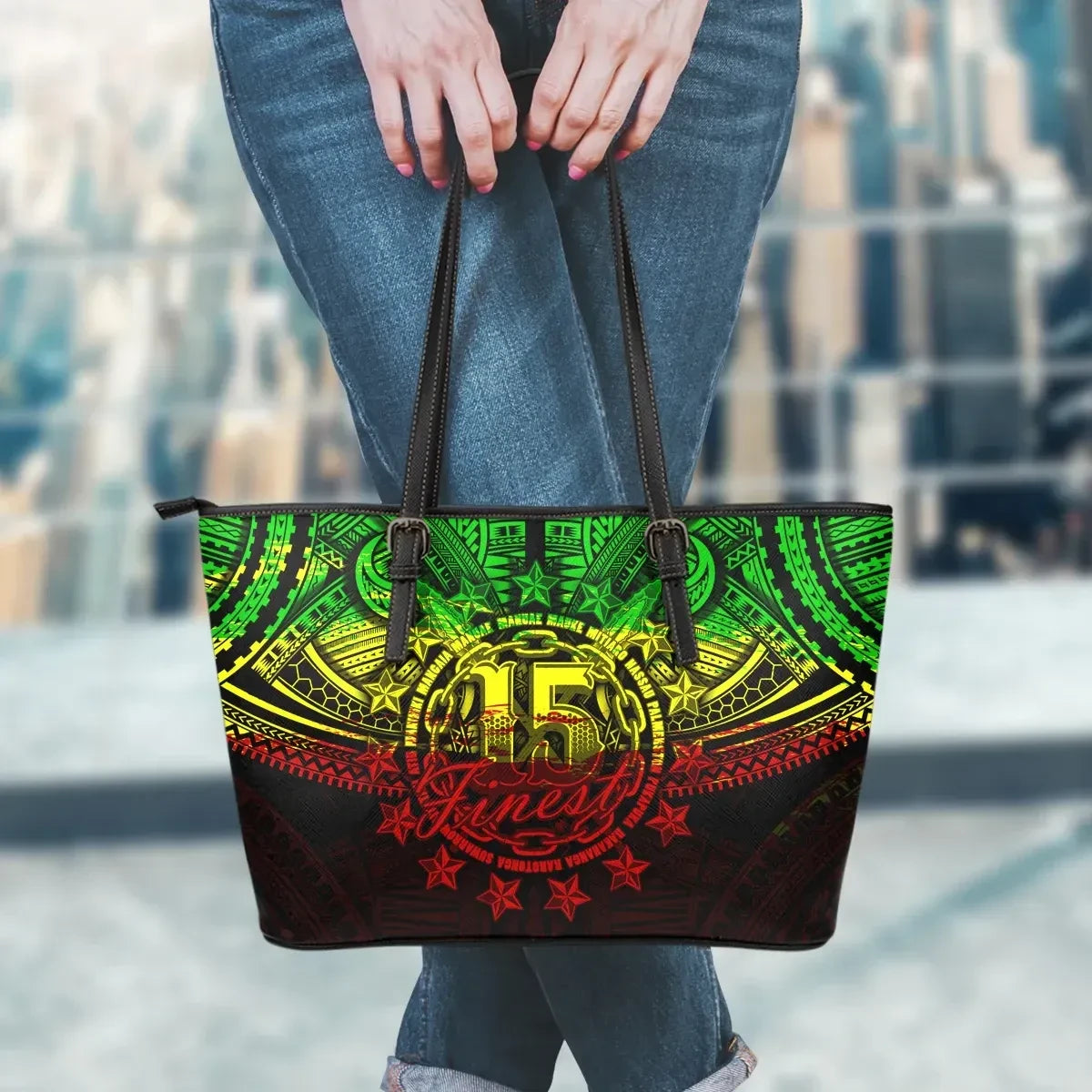 Cook Islands Polynesian Leather Tote Bag Reggae